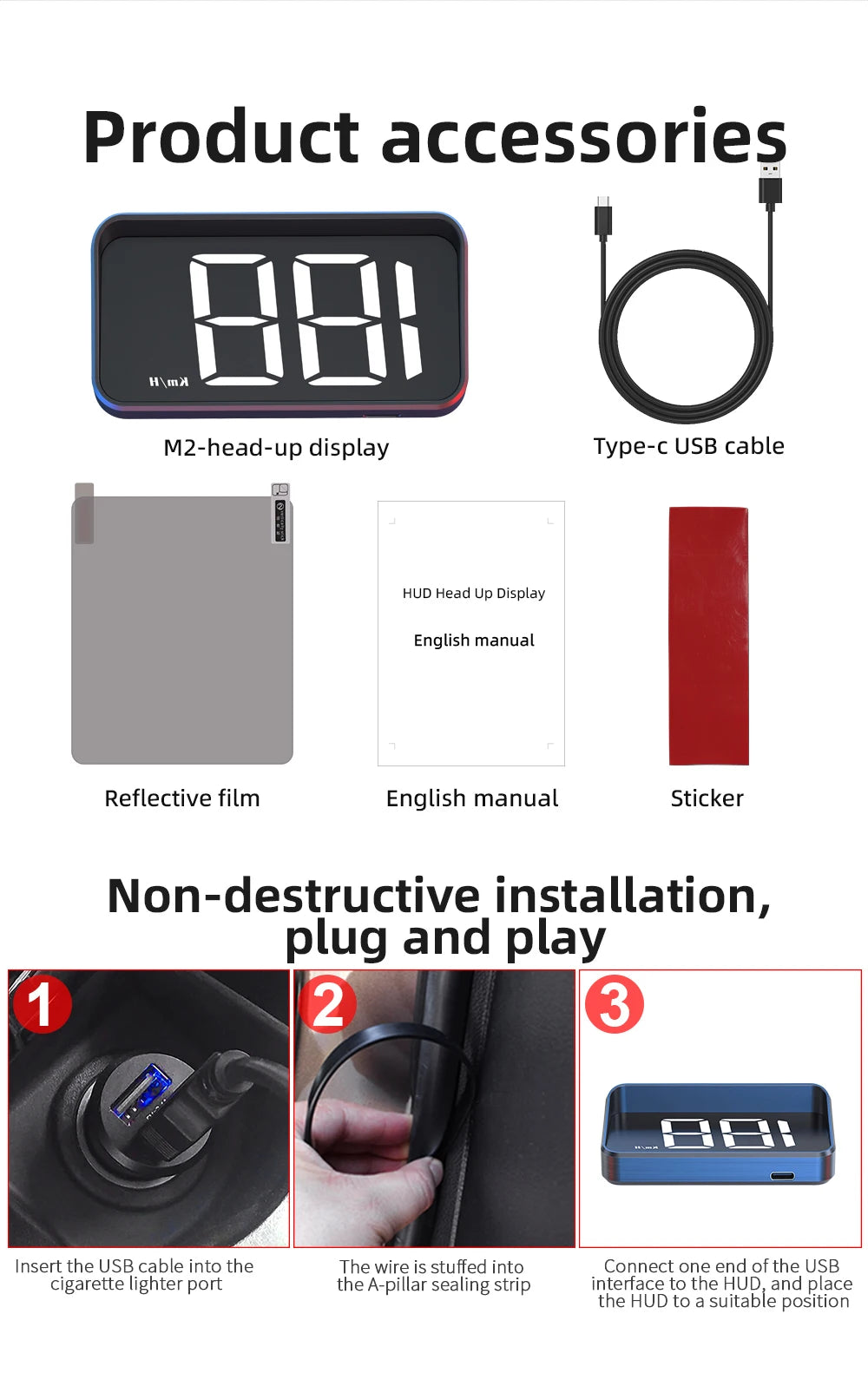 RevView HD Car Head up Display M2 GPS Speedometer MPH or KM/H