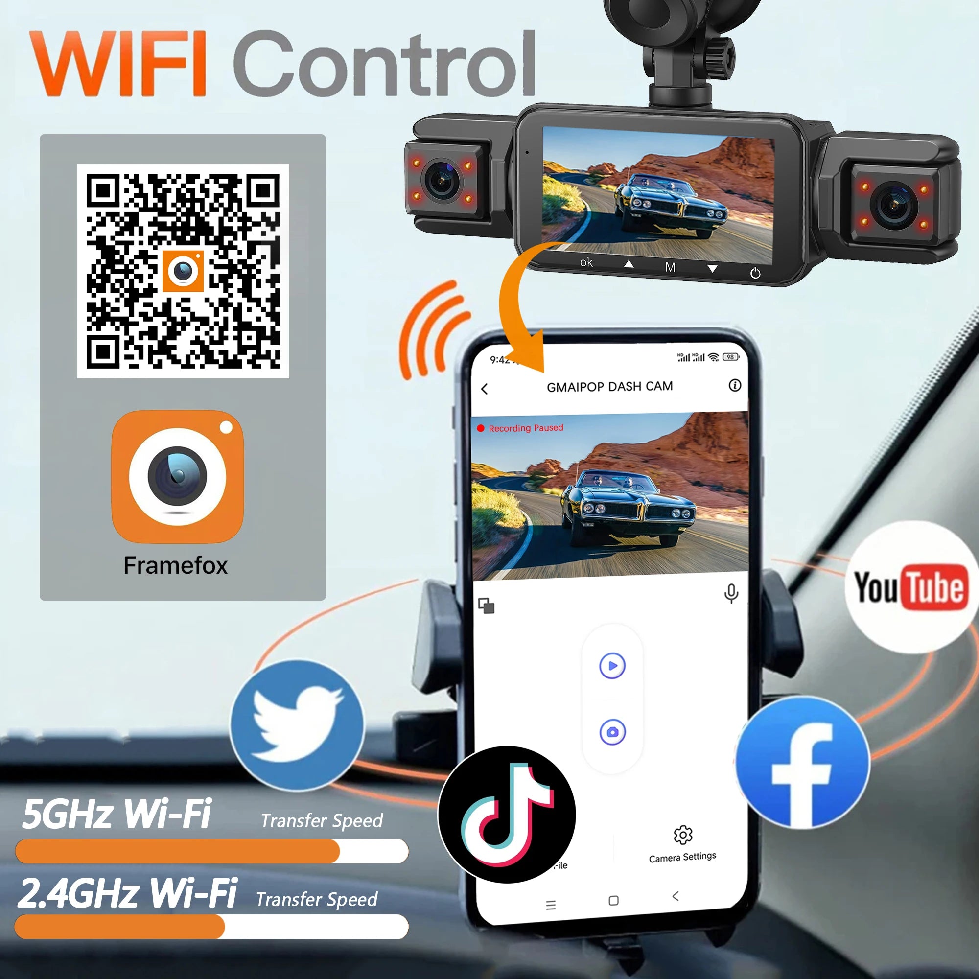 RoadWitness Dashcam - 4 Channel WiFi Camera FHD 1080P Night Vision