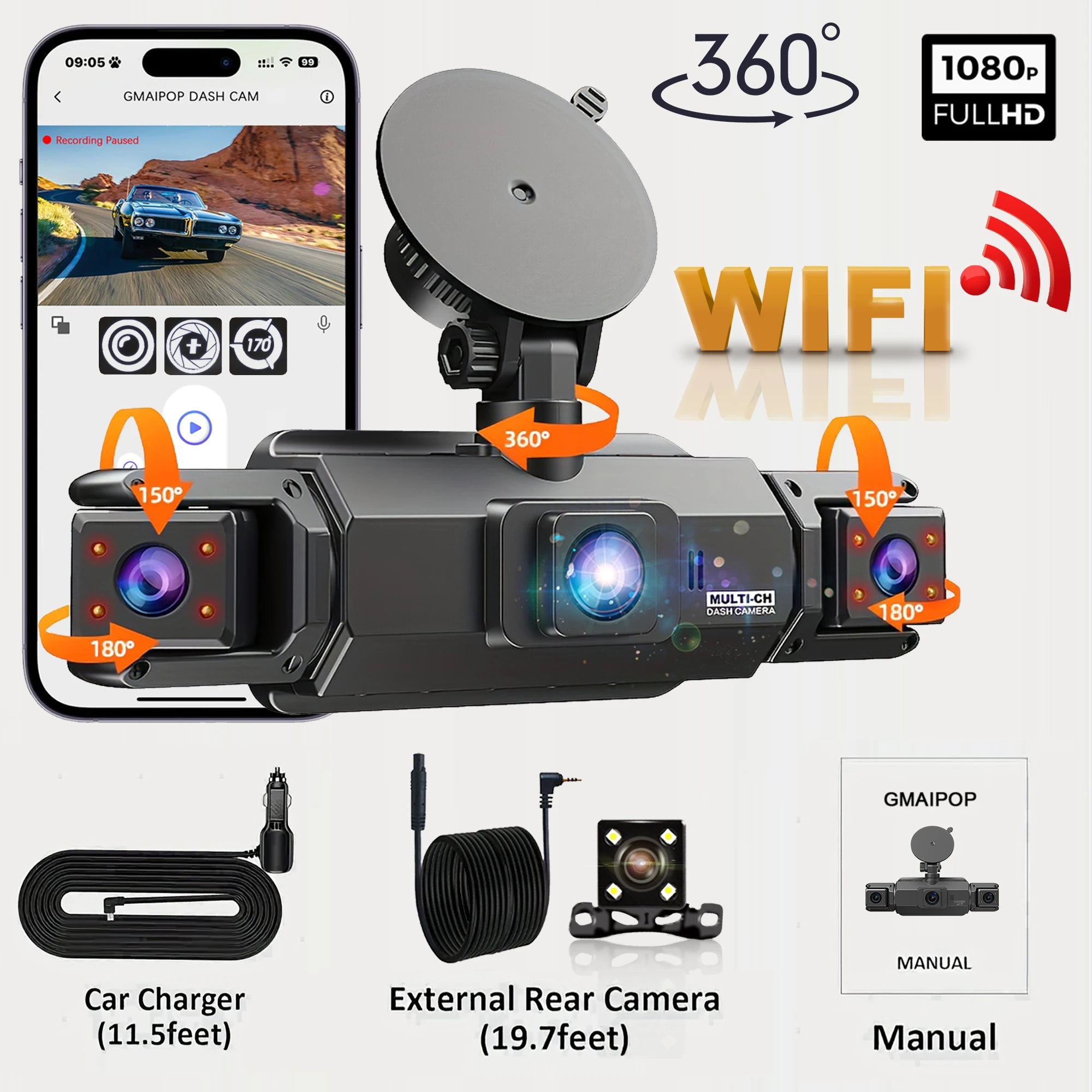 RoadWitness Dashcam - 4 Channel WiFi Camera FHD 1080P Night Vision