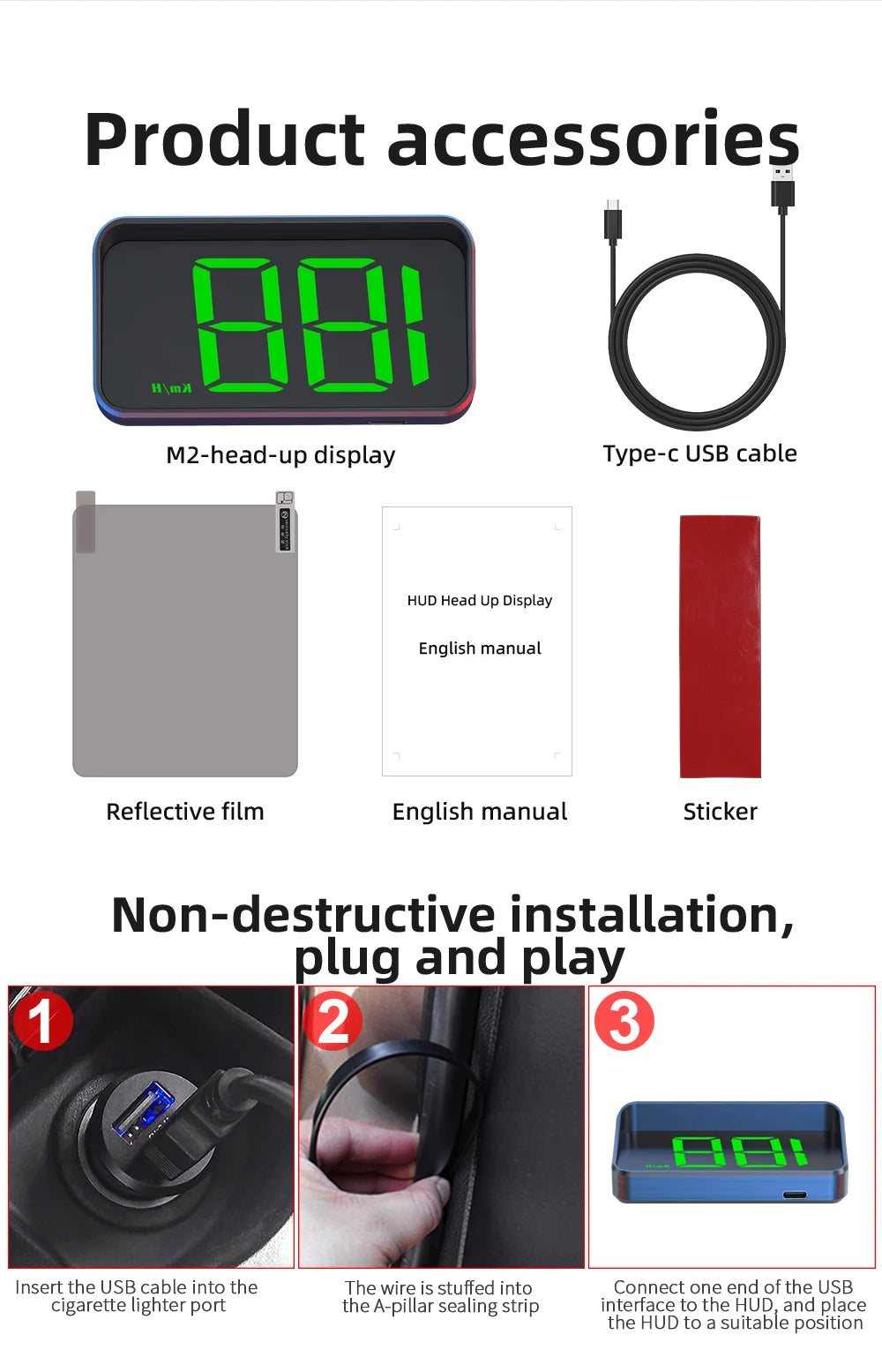 RevView HD Car Head up Display M2 GPS Speedometer MPH or KM/H