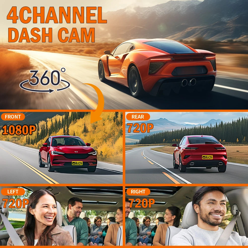 RoadWitness Dashcam - 4 Channel WiFi Camera FHD 1080P Night Vision
