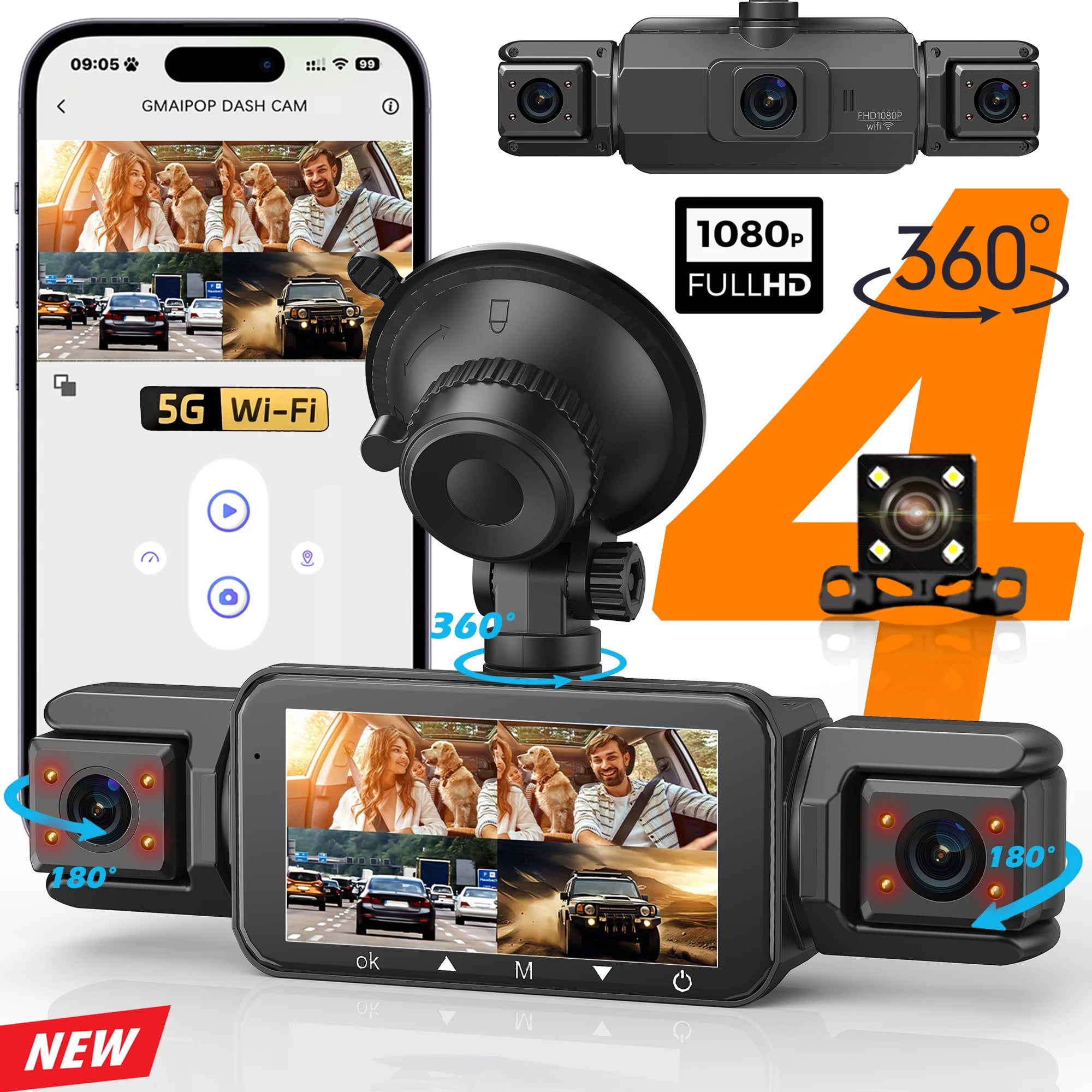 RoadWitness Dashcam - 4 Channel WiFi Camera FHD 1080P Night Vision